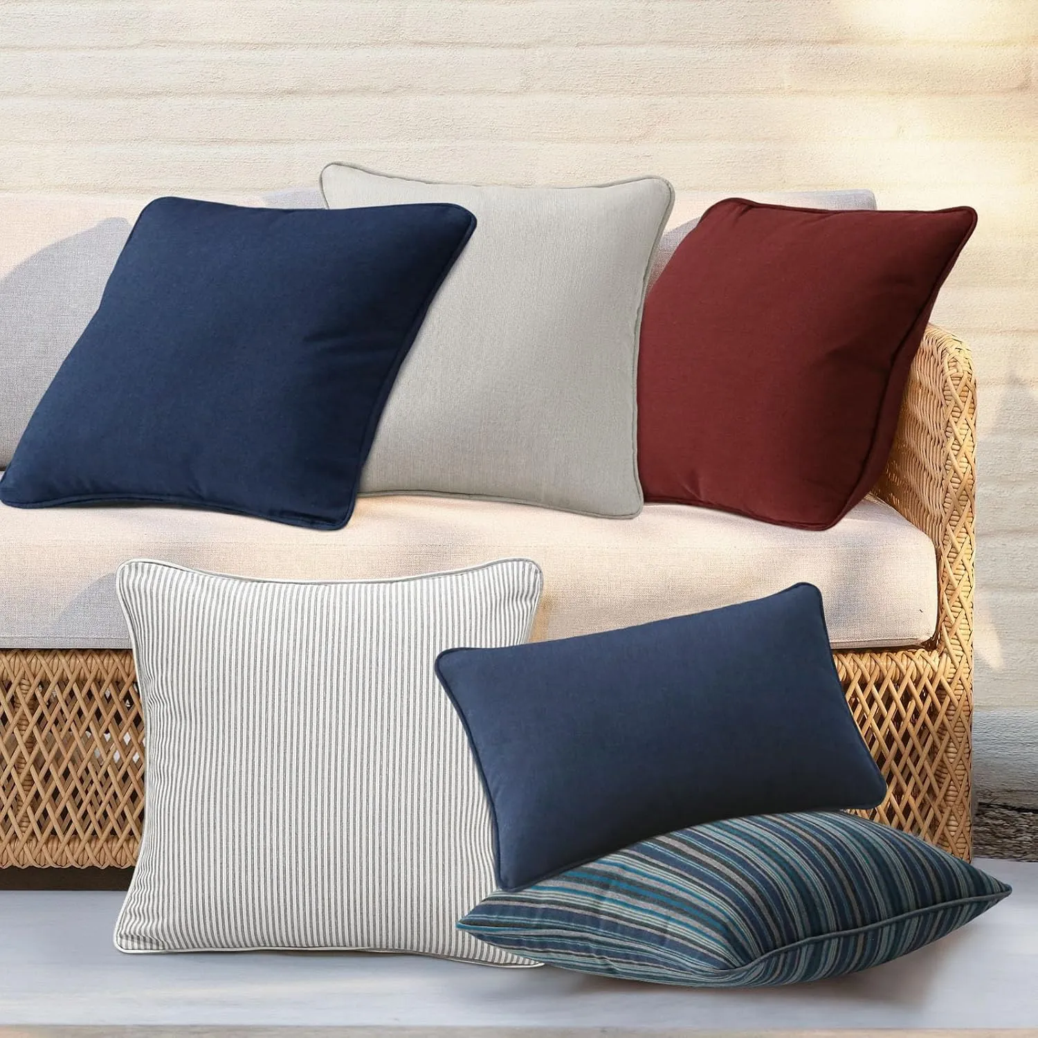 Outdoor Sunbrella Decorative Throw Pillow Covers Only, Pack of 4, 17"x17" & 20"x12" Waterproof Replacement Lumbar Pillow Case for Patio, Backyard, Couch, Sofa and Patio Furniture, Specrtum Indigo