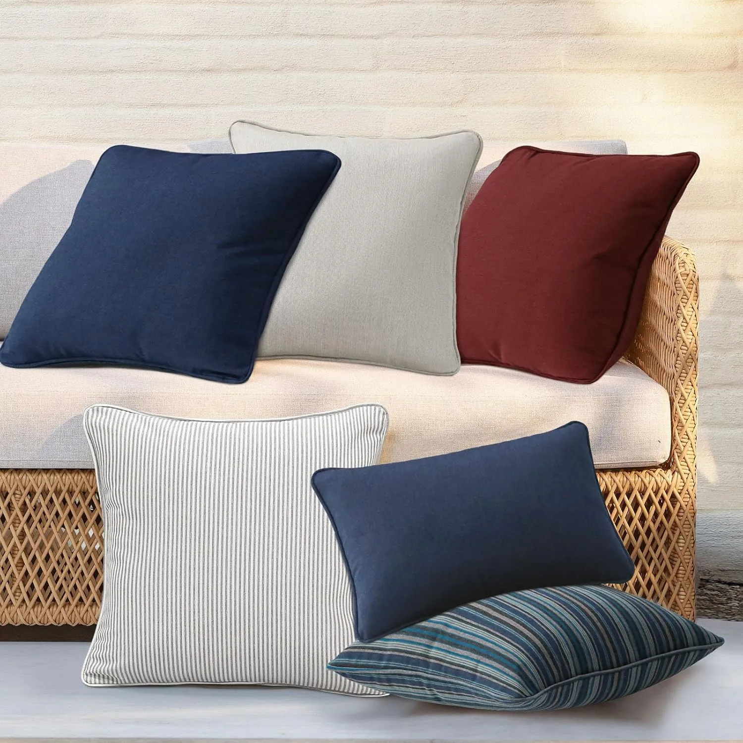 Outdoor Sunbrella Decorative Throw Pillow Covers Only, Pack of 4, 17"x17" & 20"x12" Waterproof Replacement Lumbar Pillow Case for Patio, Backyard, Couch, Sofa and Patio Furniture, Specrtum Pebble