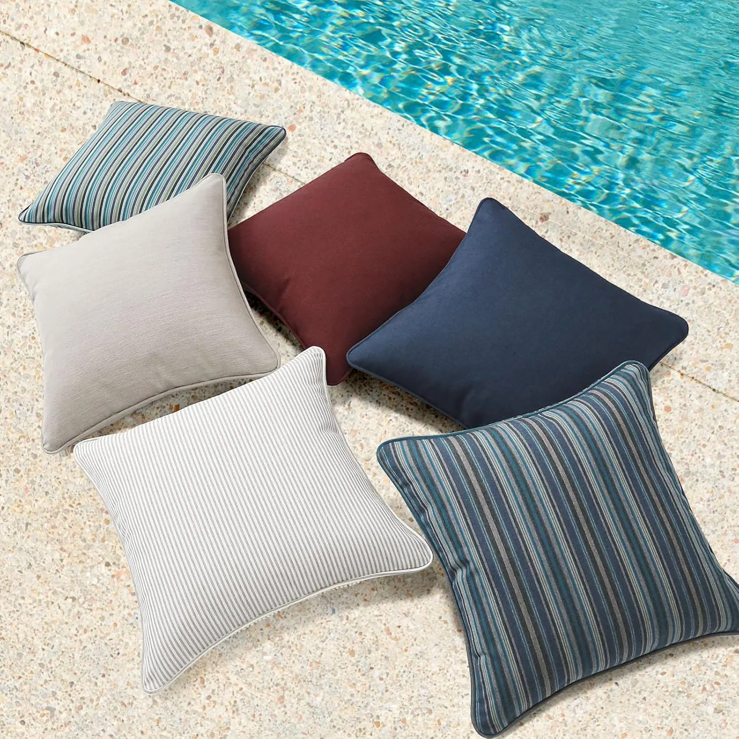 Outdoor Sunbrella Decorative Throw Pillow Covers Only, Pack of 4, 17"x17" & 20"x12" Waterproof Replacement Lumbar Pillow Case for Patio, Backyard, Couch, Sofa and Patio Furniture, Specrtum Pebble