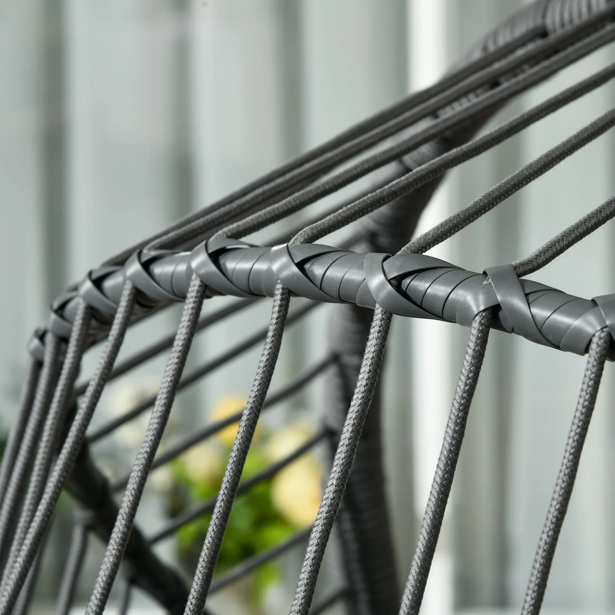 Outdoor Swing Chair with Thick Padded Cushion, Patio Hanging Chair with Metal Stand, Foldable Basket Egg Chair with Cup Holder, Rope Structure, for Indoor and Outdoor, Grey