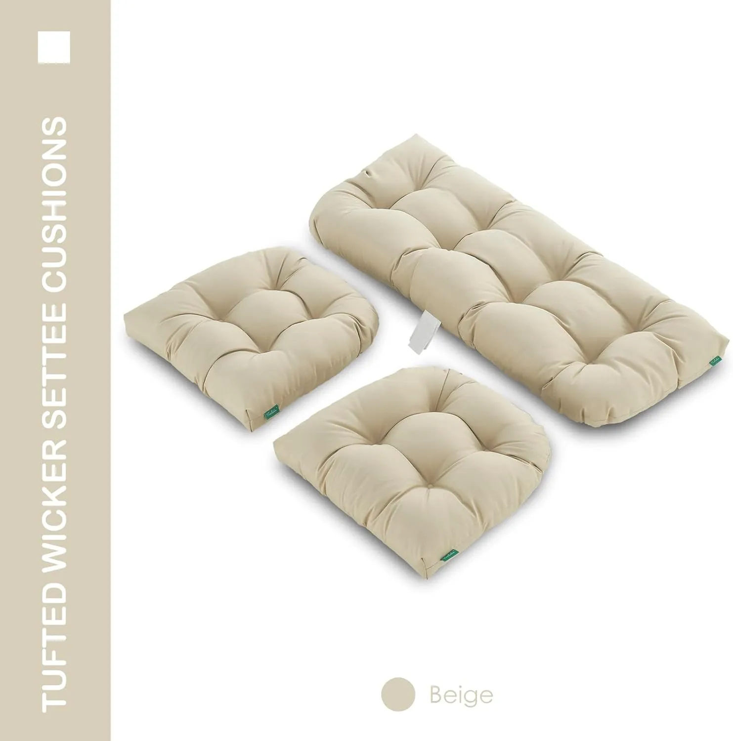 Outdoor/Indoor All Weather Tufted Wicker Chair Cushions of 3 Pieces, 1 Loveseat and 2 U-Shape Waterproof Cushions for Patio Furniture,Wicker Loveseat,Bench-Beige
