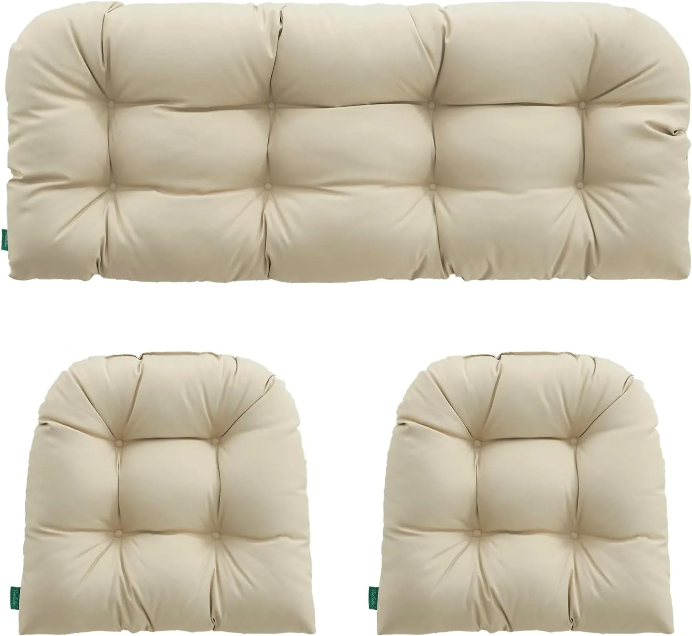 Outdoor/Indoor All Weather Tufted Wicker Chair Cushions of 3 Pieces, 1 Loveseat and 2 U-Shape Waterproof Cushions for Patio Furniture,Wicker Loveseat,Bench-Beige