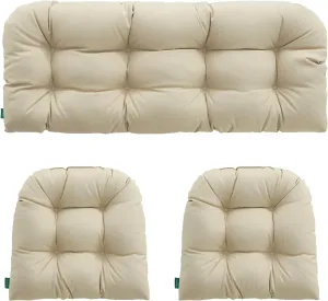 Outdoor/Indoor All Weather Tufted Wicker Chair Cushions of 3 Pieces, 1 Loveseat and 2 U-Shape Waterproof Cushions for Patio Furniture,Wicker Loveseat,Bench-Beige