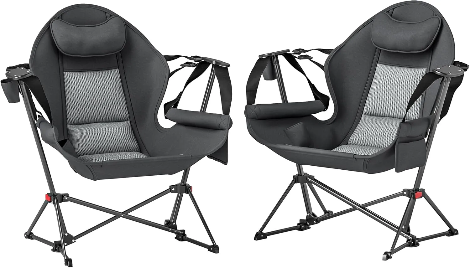Outsunny Double Hammock Camping Chair, Adjustable Back Folding Rocking Chair Swinging Hammock Chair with Cup Holder, Headrest and Padded Seat for Travel Sports Concerts Lawn Backyard, Gray