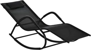 Outsunny Rocking Chair, Zero Gravity Patio Chaise Sun Lounger, Outdoor Rocker, UV Water Resistant, Pillow for Sunbathing, Lawn, Garden or Pool, Black
