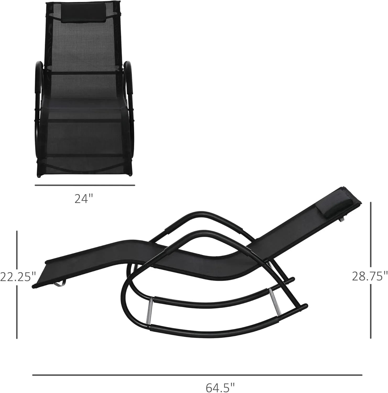 Outsunny Rocking Chair, Zero Gravity Patio Chaise Sun Lounger, Outdoor Rocker, UV Water Resistant, Pillow for Sunbathing, Lawn, Garden or Pool, Black