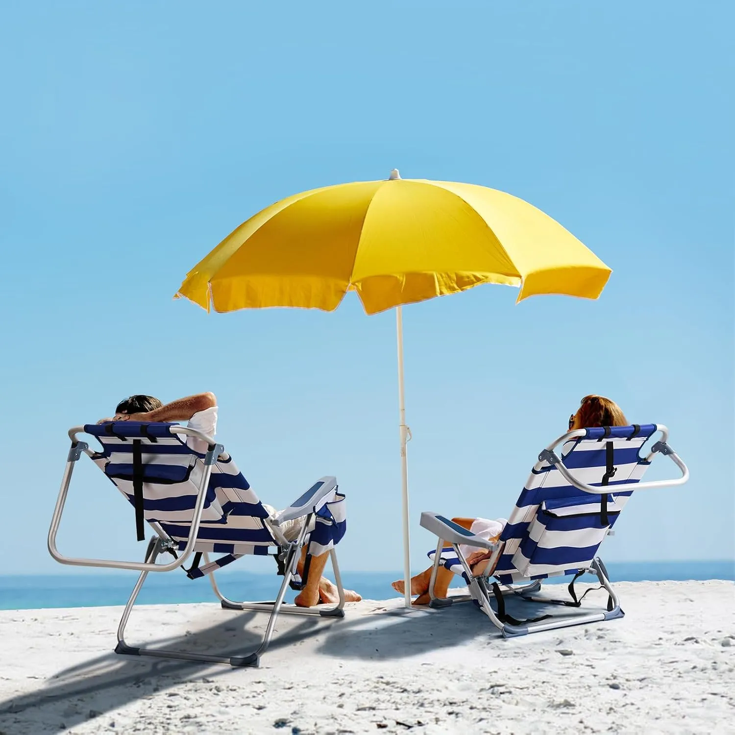 Outvita Backpack Beach Chair, 5 Level Adjustable Positions Beach Chair with Back Storage Bag, Cooler Pouch and Side Bags for Beach Poolside Lawn