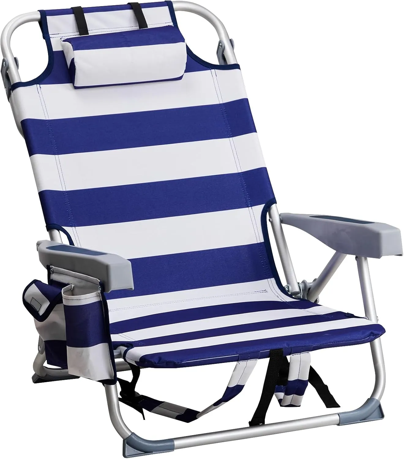 Outvita Backpack Beach Chair, 5 Level Adjustable Positions Beach Chair with Back Storage Bag, Cooler Pouch and Side Bags for Beach Poolside Lawn