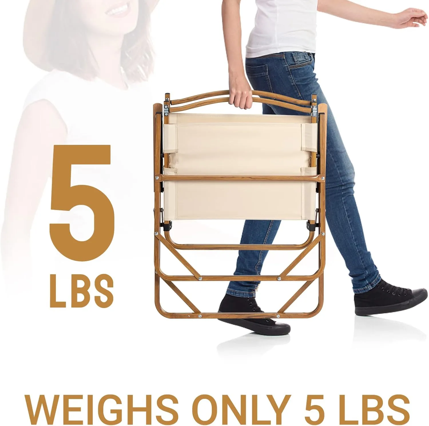 Outvita Portable Folding Camping Chair, Ultralight Low Beach Chair, Durable Aluminum Frame Armchairs for Hiking Concert Fishing Picnic, Supports 220Lbs (Beige Large)