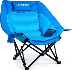 Oversized Camping Chair, Padded Folding Portable Camping Chair for Adults with 3 Levels Adjustable for Back, Outdoor Lawn Chairs with Side Mesh Pocket & Cup Holder, up to 500lbs, Blue