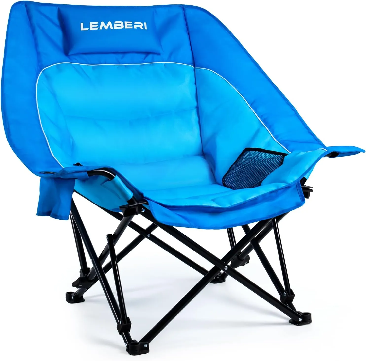 Oversized Camping Chair, Padded Folding Portable Camping Chair for Adults with 3 Levels Adjustable for Back, Outdoor Lawn Chairs with Side Mesh Pocket & Cup Holder, up to 500lbs, Blue