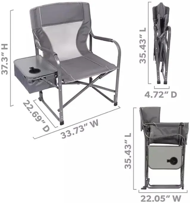 Oversized Director's Chair with Fold-Away Insulated Cooler and Side Table, Padded Arms and Headrest - Choose Your Color, 350 lbs Weight Capacity (Castle Rock)