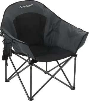 Oversized XL Camping Chairs for Adults, Padded Folding Camp Chair with Extra Wide Seats, Cup Holder & Side Pocket for Outdoor, Lawn, Picnic, Fishing, Sports, Lounge Moon Chairs, Black