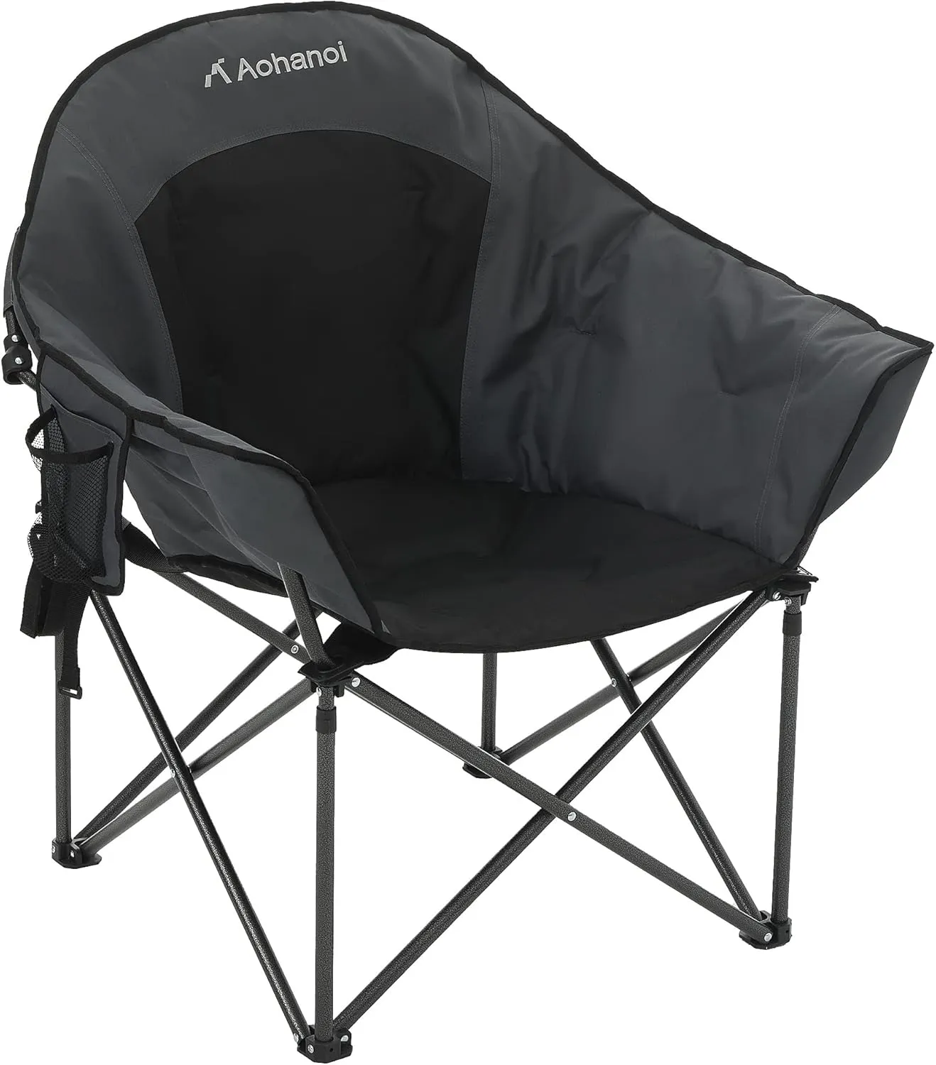 Oversized XL Camping Chairs for Adults, Padded Folding Camp Chair with Extra Wide Seats, Cup Holder & Side Pocket for Outdoor, Lawn, Picnic, Fishing, Sports, Lounge Moon Chairs, Black