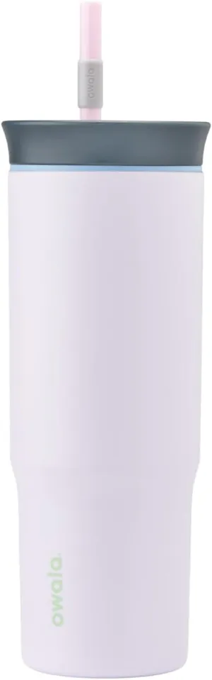 Owala Stainless Steel Triple Layer Insulated Travel Tumbler with Spill Resistant Lid and Straw, BPA Free, 24 oz, Grey/Purple (Bunny Hop)