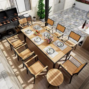 Pamapic 10-Piece Patio Dining Set，Outdoor Aluminum Furniture Set with Plastic-Wood Table Top,Outdoor Furniture Set with 8 Outdoor Stackable Chairs for Patio Garden Poolside (Teak)
