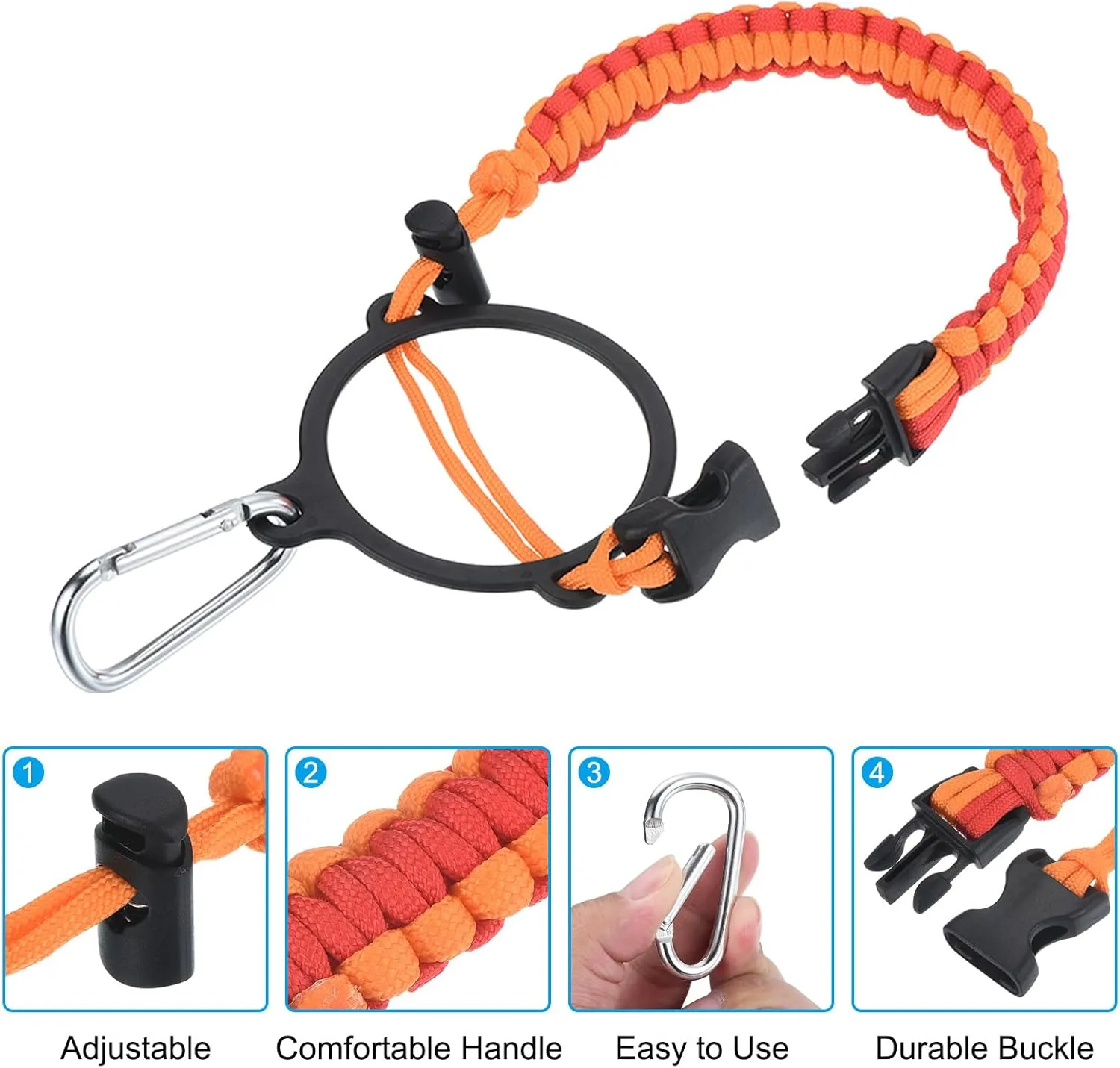 PATIKIL Water Bottle Holder, Paracord Handle Carrying Lanyard Strap Carrier with Ring Wide Mouth Bottles