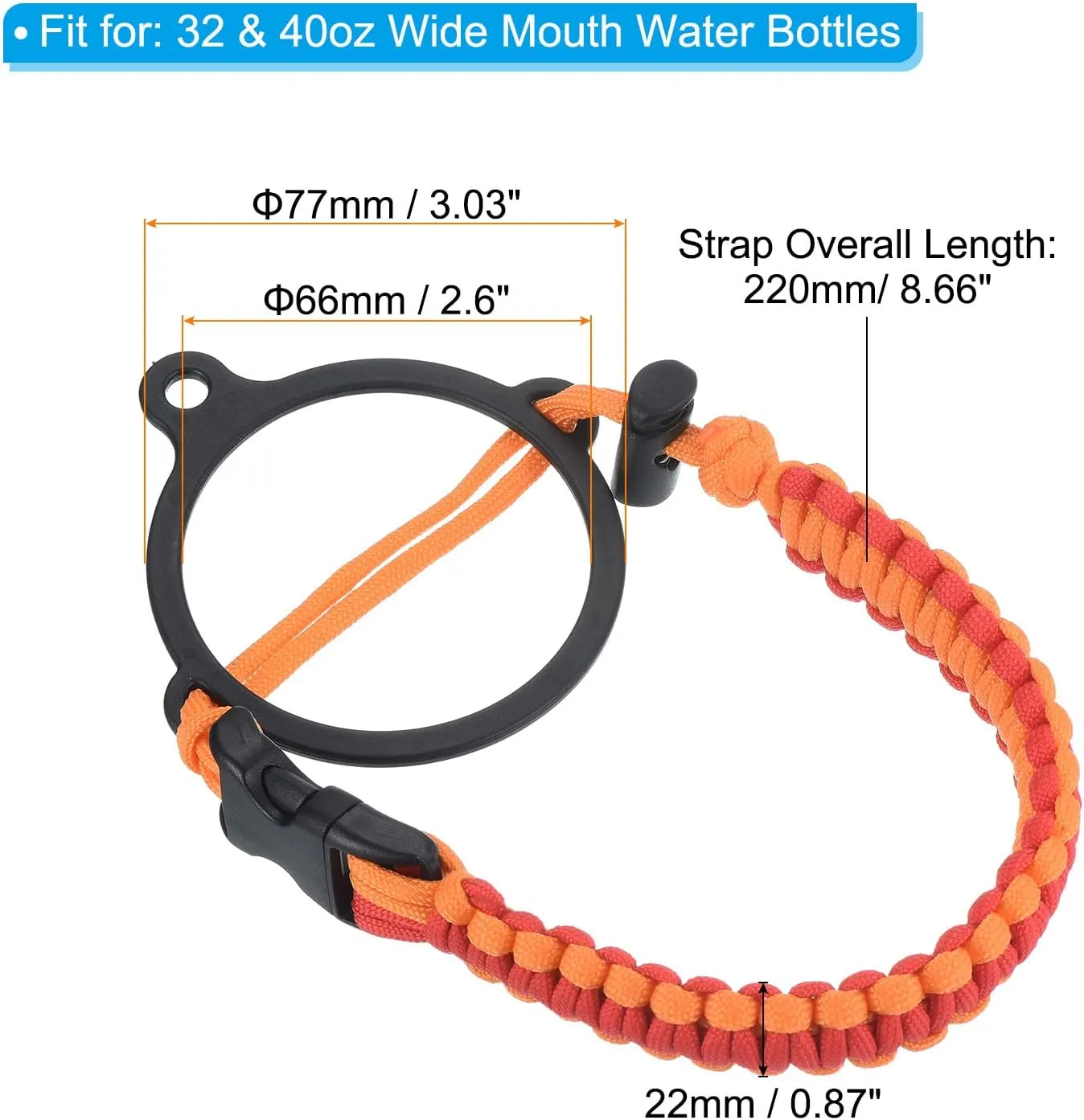 PATIKIL Water Bottle Holder, Paracord Handle Carrying Lanyard Strap Carrier with Ring Wide Mouth Bottles