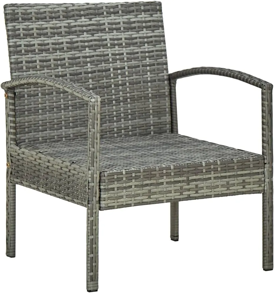 Patio Chair with Gray Poly Rattan and Dark Gray Cushion - Outdoor Lounge Chair for Patio, Deck, or Backyard - Sturdy Steel Frame, PE Rattan, 22.8" x 22.8" x 28.3"