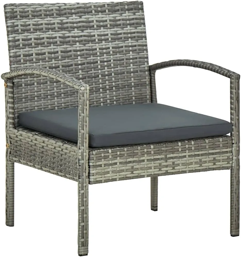 Patio Chair with Gray Poly Rattan and Dark Gray Cushion - Outdoor Lounge Chair for Patio, Deck, or Backyard - Sturdy Steel Frame, PE Rattan, 22.8" x 22.8" x 28.3"