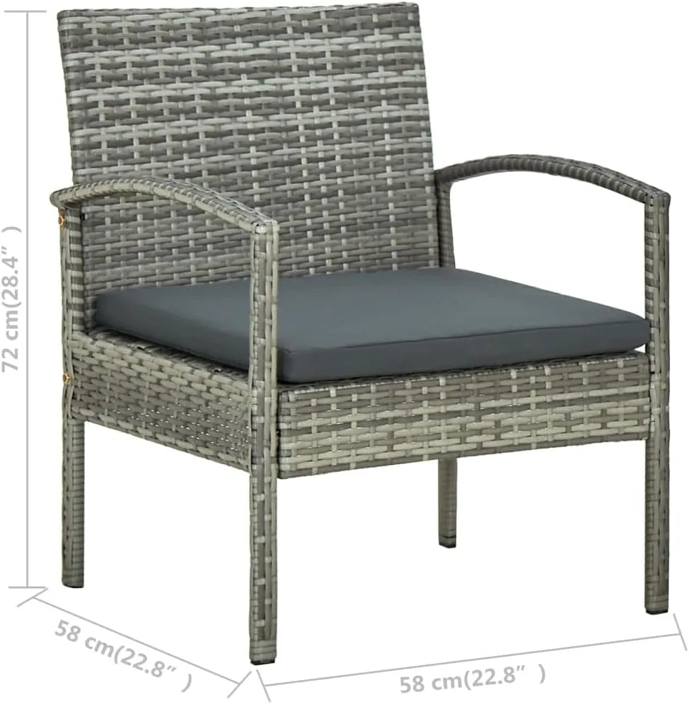 Patio Chair with Gray Poly Rattan and Dark Gray Cushion - Outdoor Lounge Chair for Patio, Deck, or Backyard - Sturdy Steel Frame, PE Rattan, 22.8" x 22.8" x 28.3"