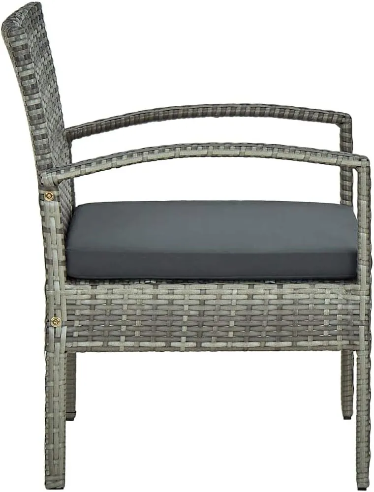 Patio Chair with Gray Poly Rattan and Dark Gray Cushion - Outdoor Lounge Chair for Patio, Deck, or Backyard - Sturdy Steel Frame, PE Rattan, 22.8" x 22.8" x 28.3"