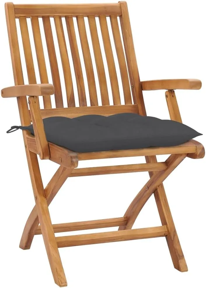 Patio Chairs 2 Pack with Anthracite Cushions, Solid Teak Wood Folding Outdoor Chairs for Patio, Poolside, Beach, Camping, and Backyard Lounge