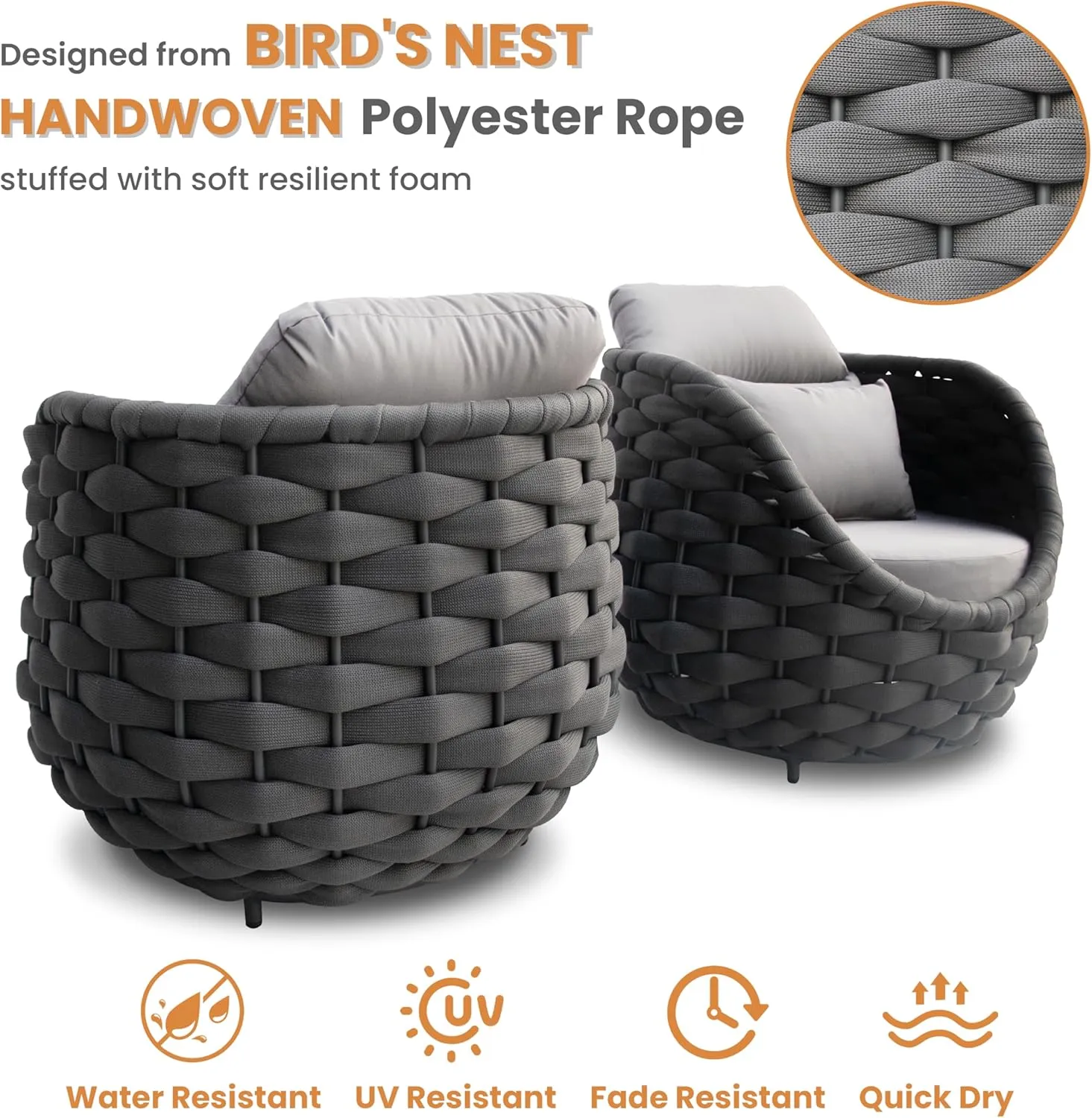 Patio Conversation Deck Furniture Set: 5-Piece Aluminum Woven Rope Outdoor Sofa Set - Modern Cushioned Couch Set - No Assembly Metal Porch Seating for Deck Yard Garden Lanai Pool Hotel Resort