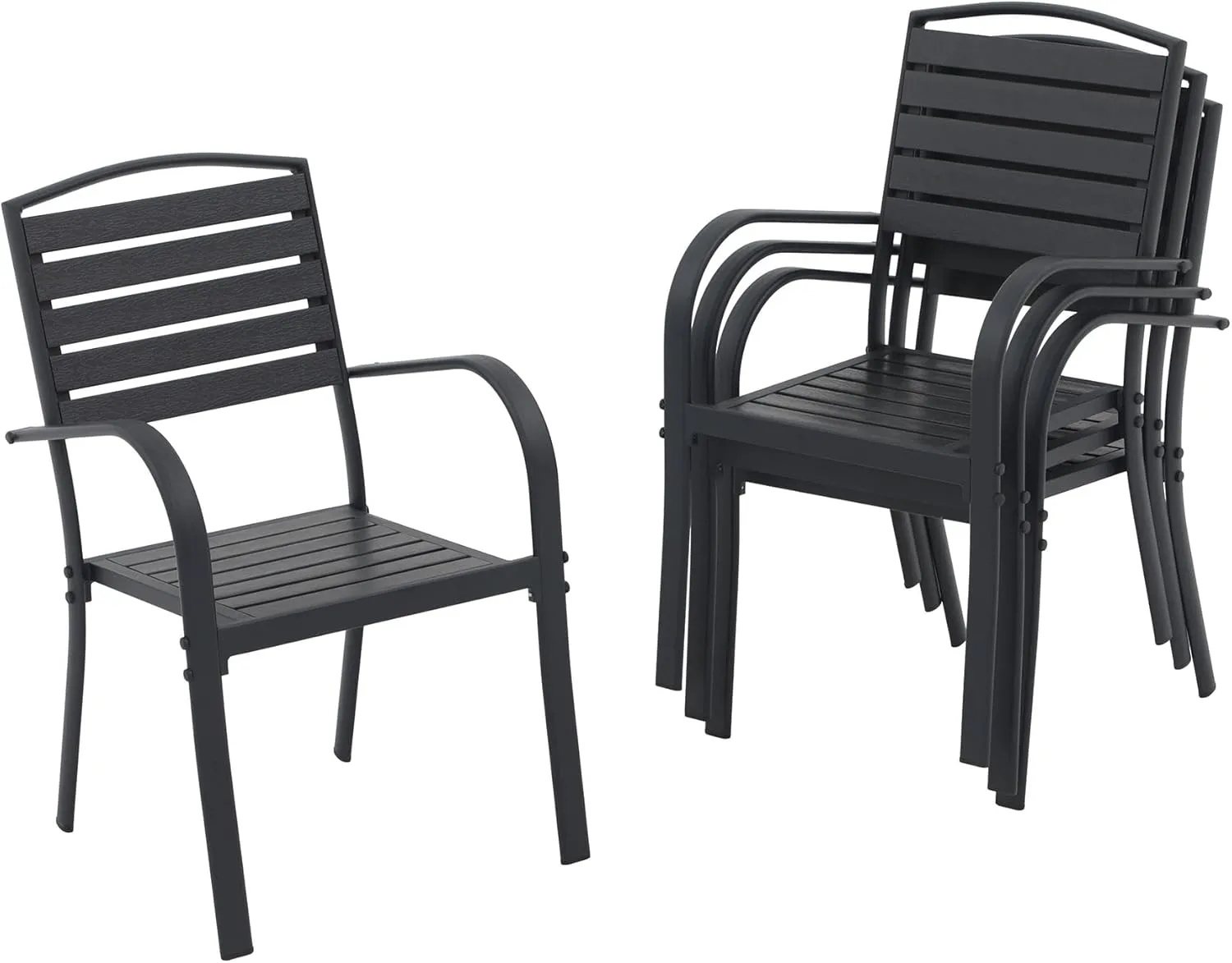 Patio Dining Chairs Set of 4,Outdoor Stackable Dining Chairs with Backrest & Armrest,Aluminum Frame Patio Furniture Chairs for Garden,Backyard,Lawn & Deck,Black