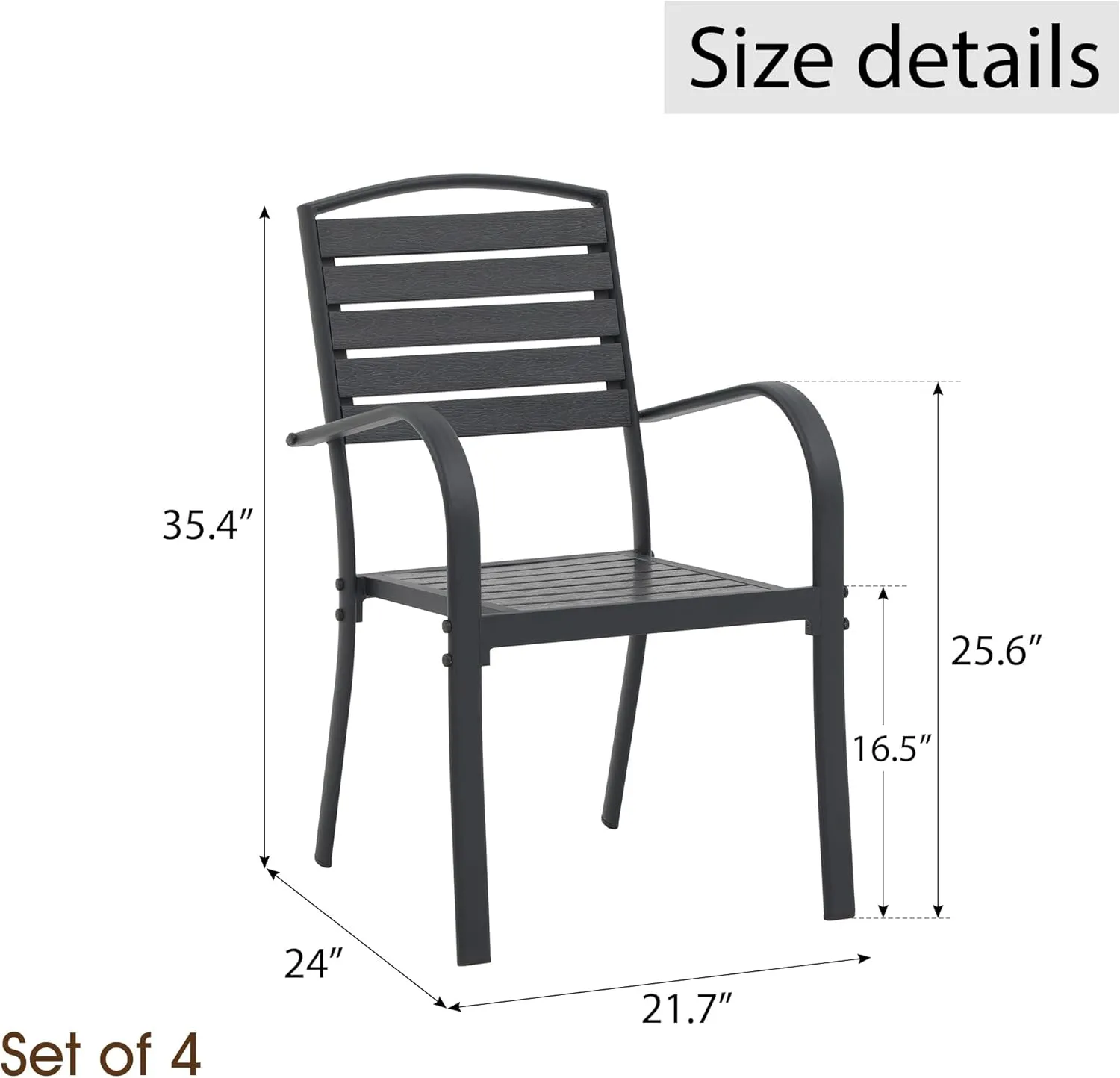 Patio Dining Chairs Set of 4,Outdoor Stackable Dining Chairs with Backrest & Armrest,Aluminum Frame Patio Furniture Chairs for Garden,Backyard,Lawn & Deck,Black