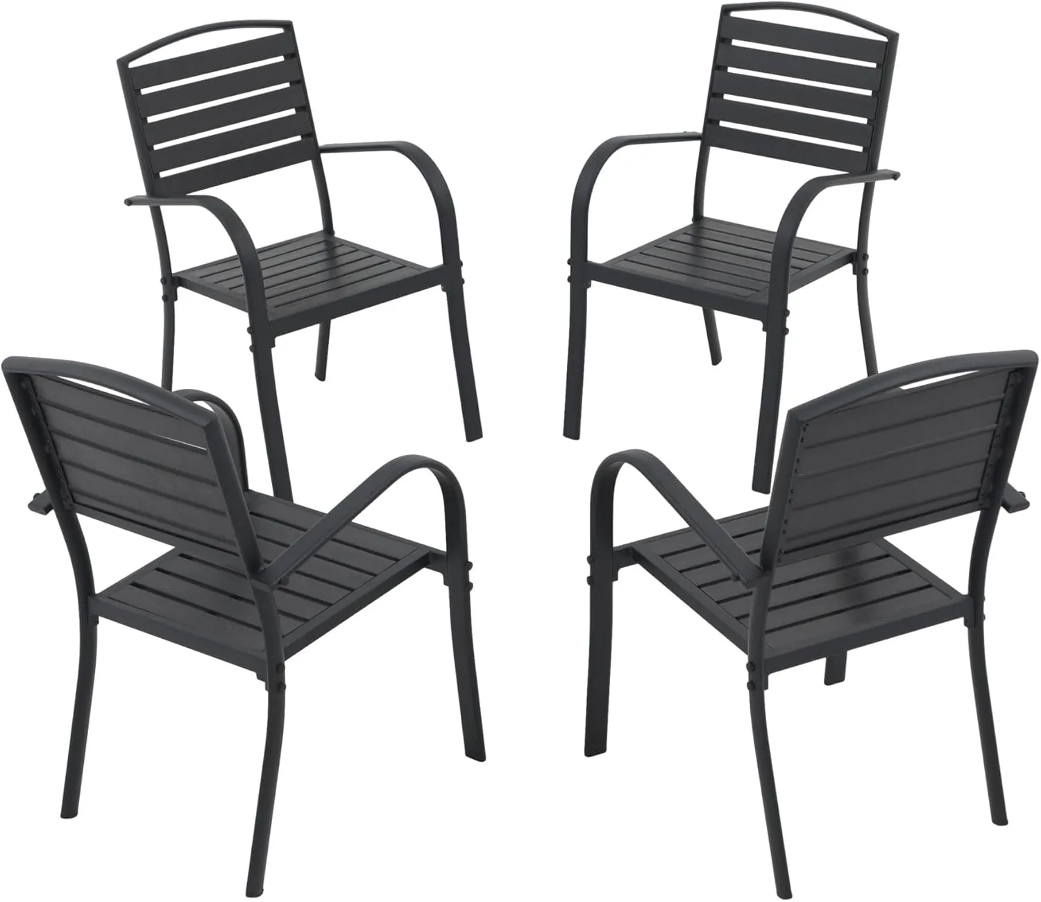Patio Dining Chairs Set of 4,Outdoor Stackable Dining Chairs with Backrest & Armrest,Aluminum Frame Patio Furniture Chairs for Garden,Backyard,Lawn & Deck,Black