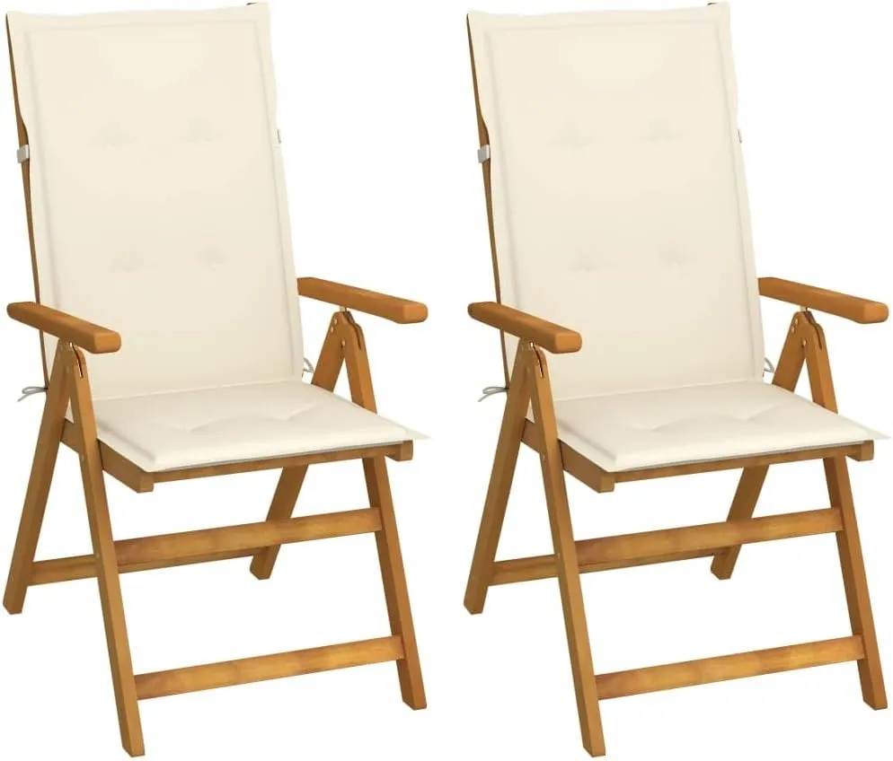 Patio Reclining Chairs 2 pcs with Cushions Solid Acacia Wood Lounge Chair Adjustable Backrest Garden Chairs Outdoor Furniture for Patio, Deck, and Yard