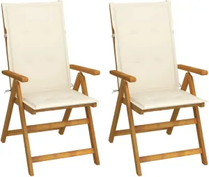 Patio Reclining Chairs 2 pcs with Cushions Solid Acacia Wood Lounge Chair Adjustable Backrest Garden Chairs Outdoor Furniture for Patio, Deck, and Yard