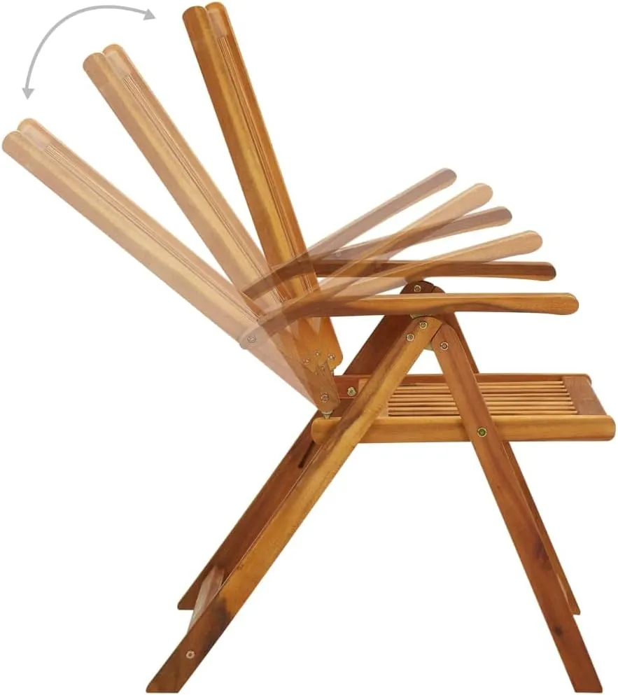 Patio Reclining Chairs 2 pcs with Cushions Solid Acacia Wood Lounge Chair Adjustable Backrest Garden Chairs Outdoor Furniture for Patio, Deck, and Yard