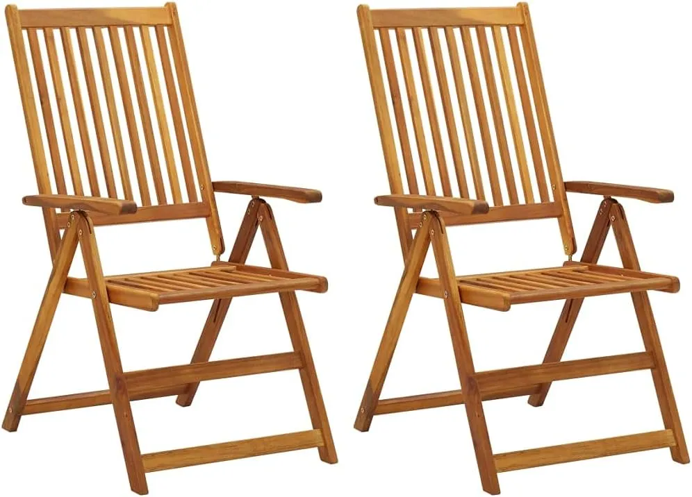 Patio Reclining Chairs 2 pcs with Cushions Solid Acacia Wood Lounge Chair Adjustable Backrest Garden Chairs Outdoor Furniture for Patio, Deck, and Yard