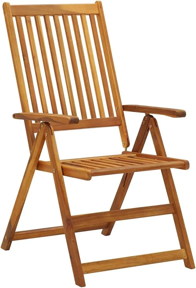 Patio Reclining Chairs 2 pcs with Cushions Solid Acacia Wood Lounge Chair Adjustable Backrest Garden Chairs Outdoor Furniture for Patio, Deck, and Yard
