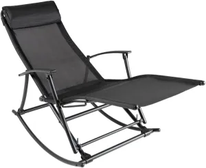 Patio Rocking Chair Steel Frame Foldable Outdoor Lounge Chair Black 59.1"x25.2"x32.7" Textilene Fabric with 2 Reclining Positions for Backyard, Beach, Camping