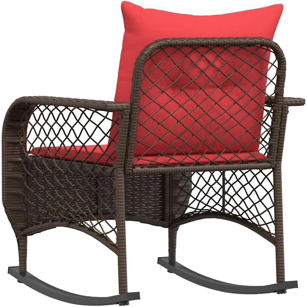 Patio Rocking Chair with Cushions Brown PE Rattan Outdoor Lounge Chair for Porch, Garden, Backyard - Durable Steel Frame, Removable Fabric Seat & Back Cushions, Weather-Resistant Design