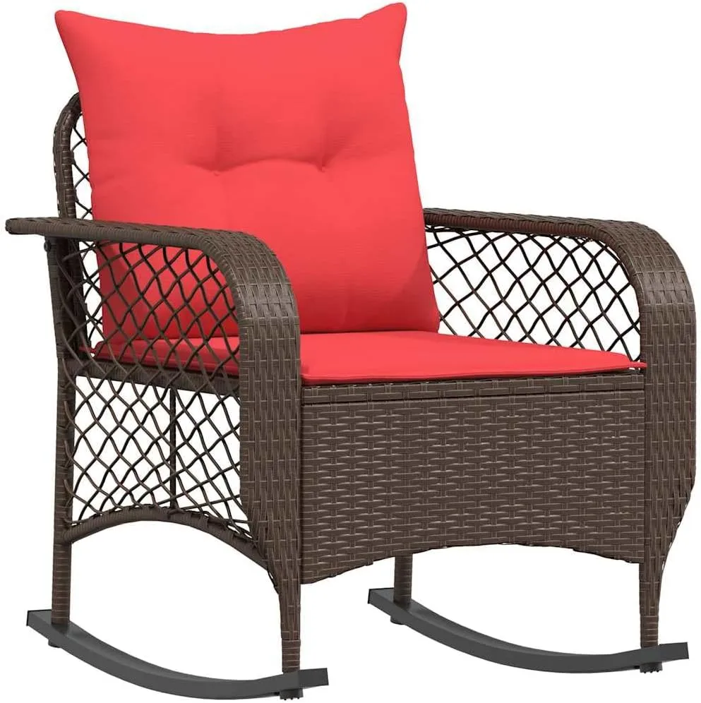 Patio Rocking Chair with Cushions Brown PE Rattan Outdoor Lounge Chair for Porch, Garden, Backyard - Durable Steel Frame, Removable Fabric Seat & Back Cushions, Weather-Resistant Design