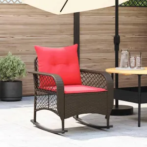 Patio Rocking Chair with Cushions Brown PE Rattan Outdoor Lounge Chair for Porch, Garden, Backyard - Durable Steel Frame, Removable Fabric Seat & Back Cushions, Weather-Resistant Design