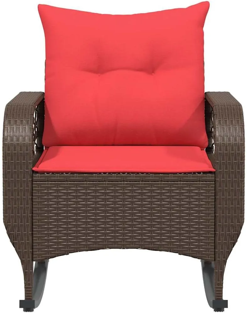 Patio Rocking Chair with Cushions Brown PE Rattan Outdoor Lounge Chair for Porch, Garden, Backyard - Durable Steel Frame, Removable Fabric Seat & Back Cushions, Weather-Resistant Design