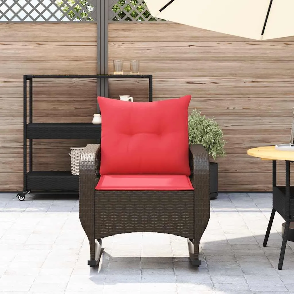 Patio Rocking Chair with Cushions Brown PE Rattan Outdoor Lounge Chair for Porch, Garden, Backyard - Durable Steel Frame, Removable Fabric Seat & Back Cushions, Weather-Resistant Design