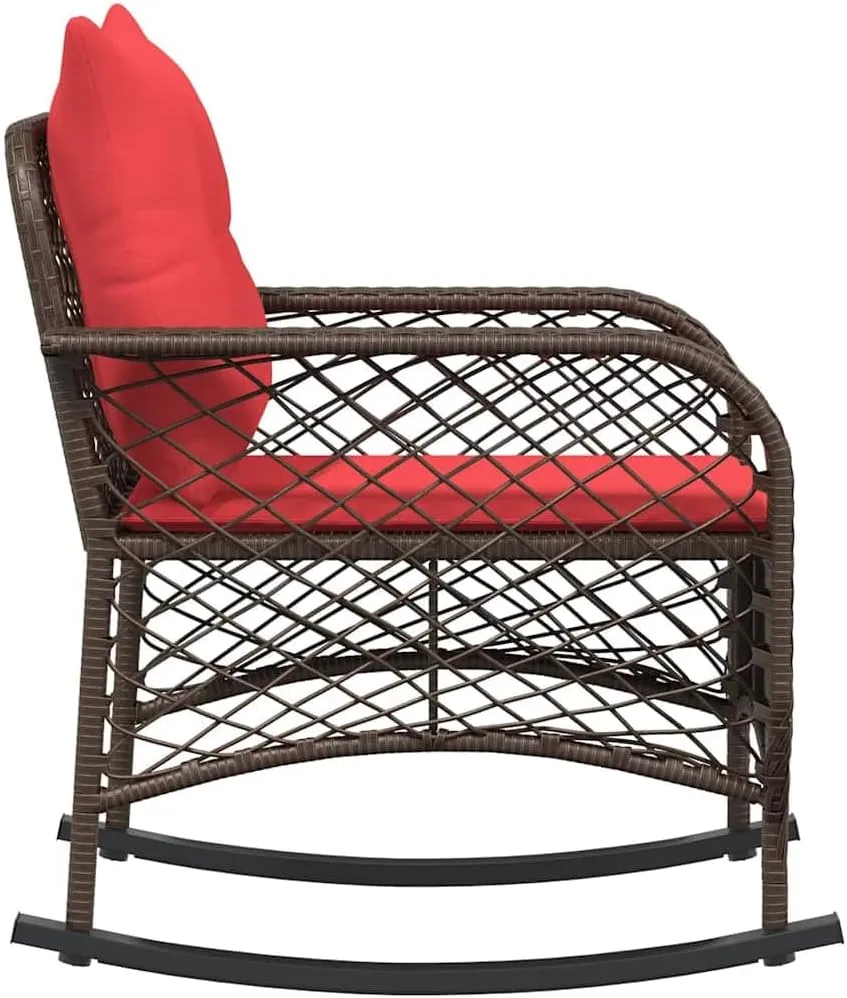 Patio Rocking Chair with Cushions Brown PE Rattan Outdoor Lounge Chair for Porch, Garden, Backyard - Durable Steel Frame, Removable Fabric Seat & Back Cushions, Weather-Resistant Design