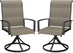 Patio Swivel Dining Chairs Set of 2, Outdoor Padded Textilene Rocking Chairs with High Back, Armrests, Outdoor Metal Frame Patio Chairs for Porch, Lawn, Garden, Deck, Brown Fabric