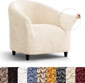 PAULATO BY GA.I.CO. Barrel Chair Slipcover - Armchair Cover - Tub Chair Slipcovers - Club Chairs Cover - 1-Piece Form Fit Stretch Stylish Furniture Protector - Microfibra Collection (Cream)