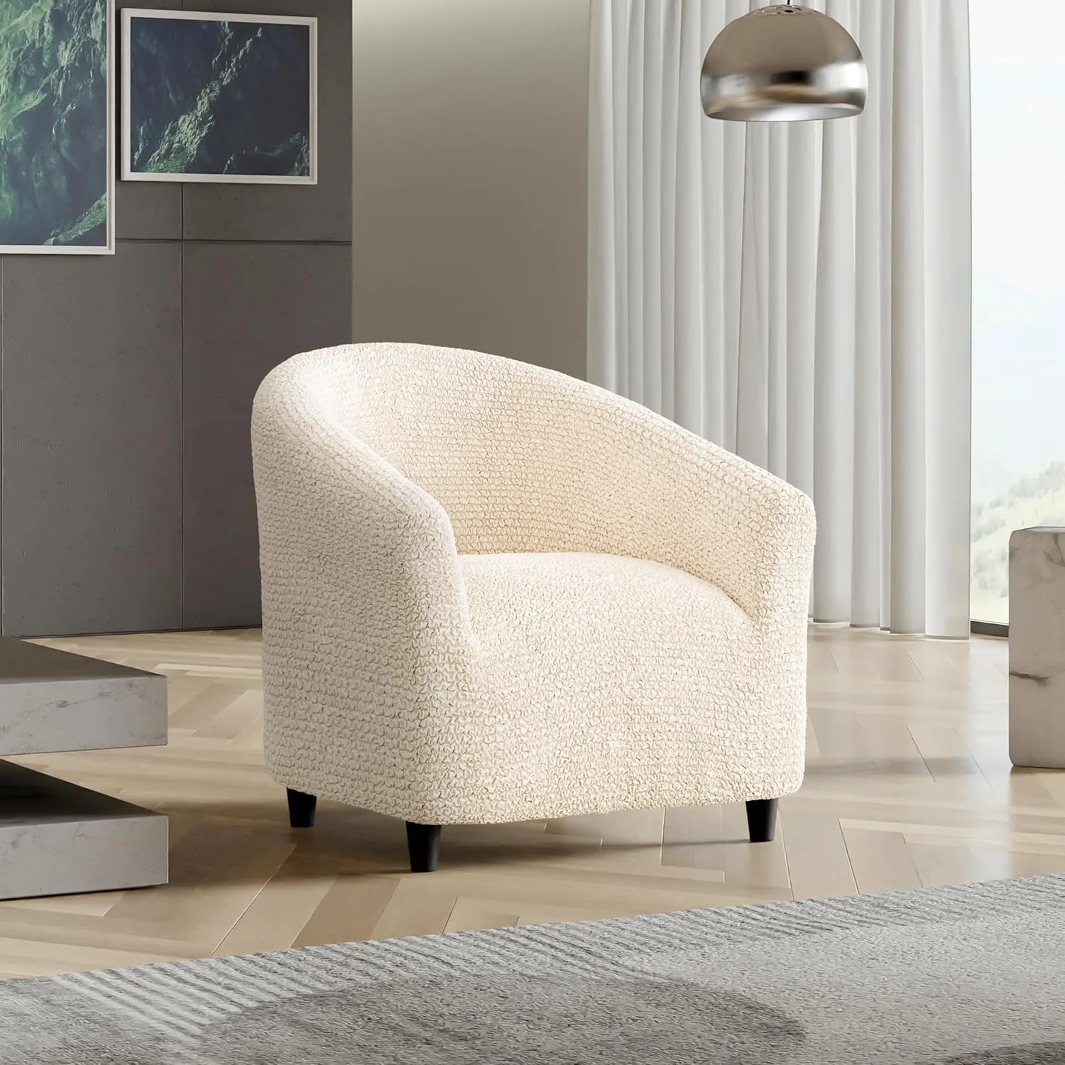 PAULATO BY GA.I.CO. Barrel Chair Slipcover - Armchair Cover - Tub Chair Slipcovers - Club Chairs Cover - 1-Piece Form Fit Stretch Stylish Furniture Protector - Microfibra Collection (Cream)