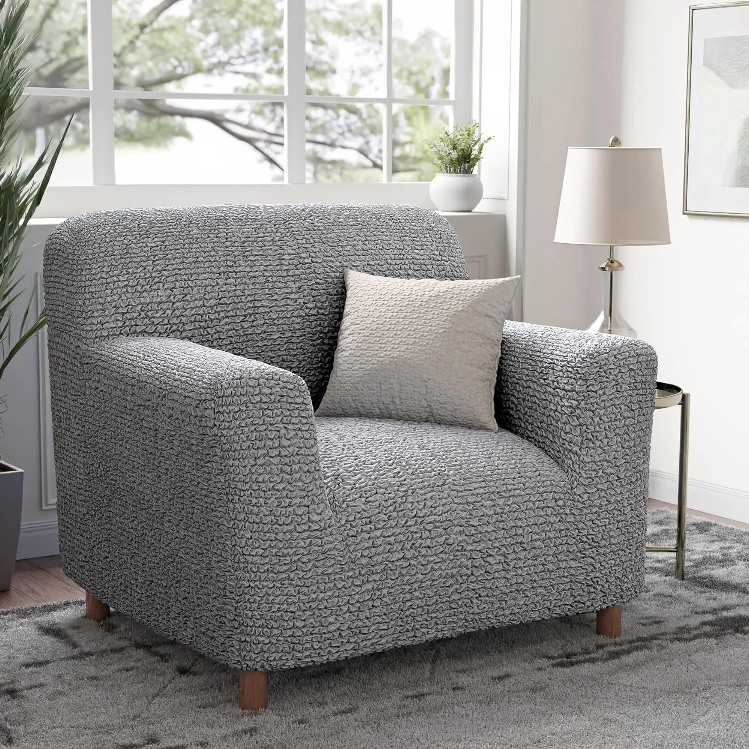 PAULATO BY GA.I.CO. Chair Cover - Armchair Cover - Armchair Slipcover - Soft Fabric Slipcover - 1-Piece Form Fit Stretch Stylish Furniture Protector - Microfibra Collection - Ash (Chair)