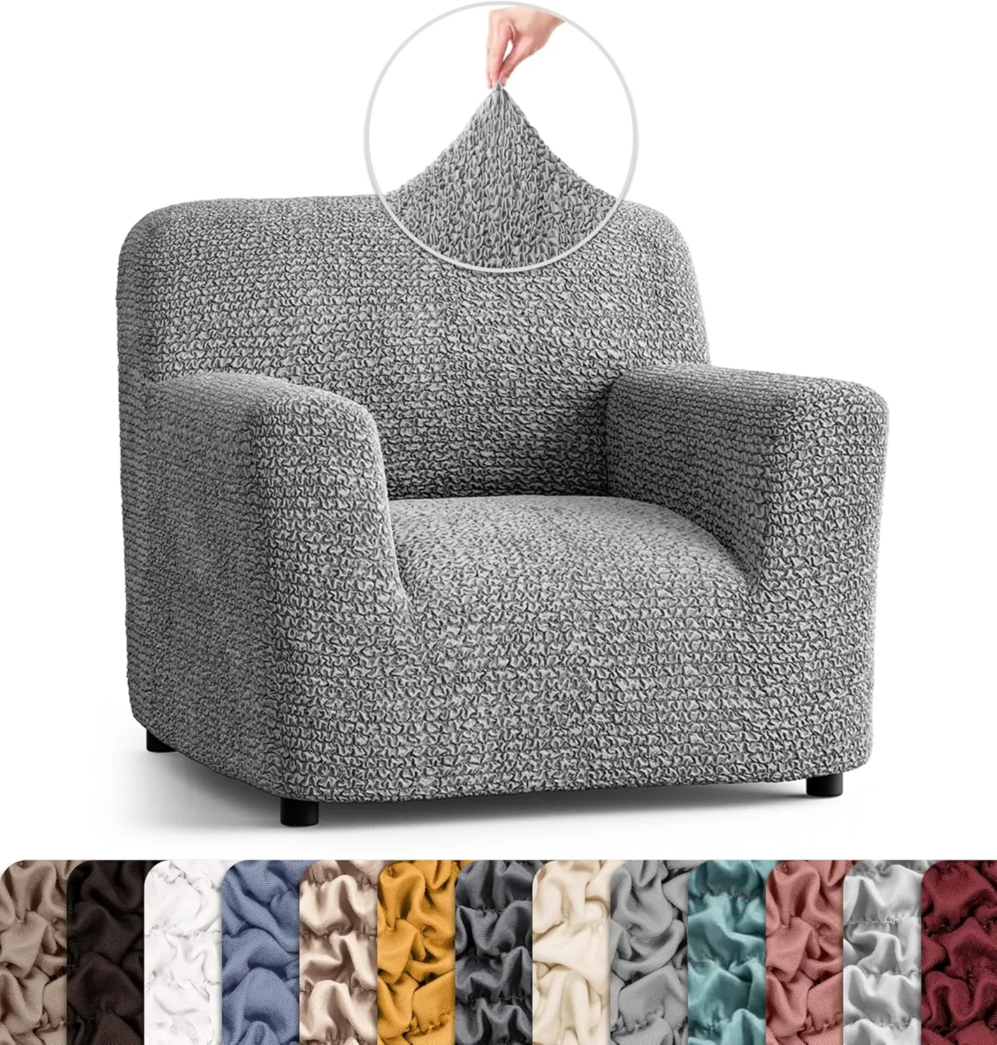 PAULATO BY GA.I.CO. Chair Cover - Armchair Cover - Armchair Slipcover - Soft Fabric Slipcover - 1-Piece Form Fit Stretch Stylish Furniture Protector - Microfibra Collection - Ash (Chair)