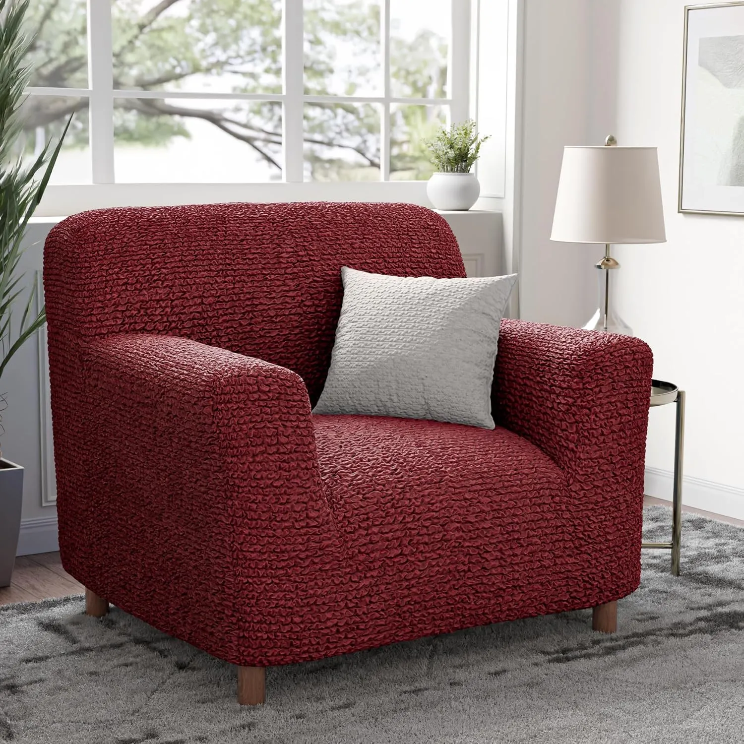 PAULATO BY GA.I.CO. Chair Cover - Armchair Cover - Armchair Slipcover - Soft Polyester Fabric Slipcover - 1-Piece Form Fit Stretch Furniture Protector - Microfibra Collection - Burgundy (Chair)