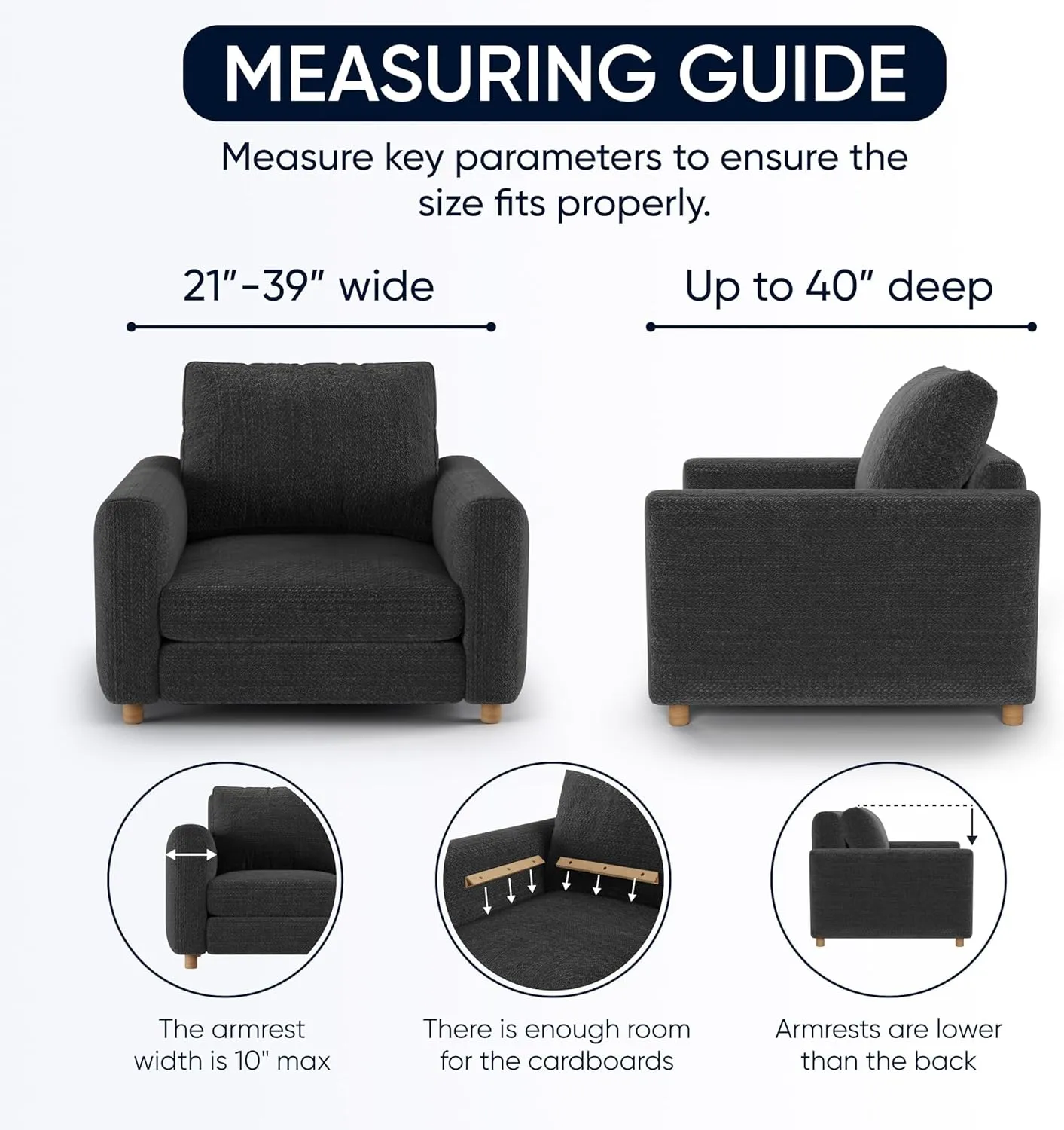 PAULATO BY GA.I.CO. Chair Cover - Armchair Cover - Armchair Slipcover - Soft Polyester Fabric Slipcover - 1-Piece Form Fit Stretch Stylish Furniture Protector - Microfibra Collection - Black (Chair)